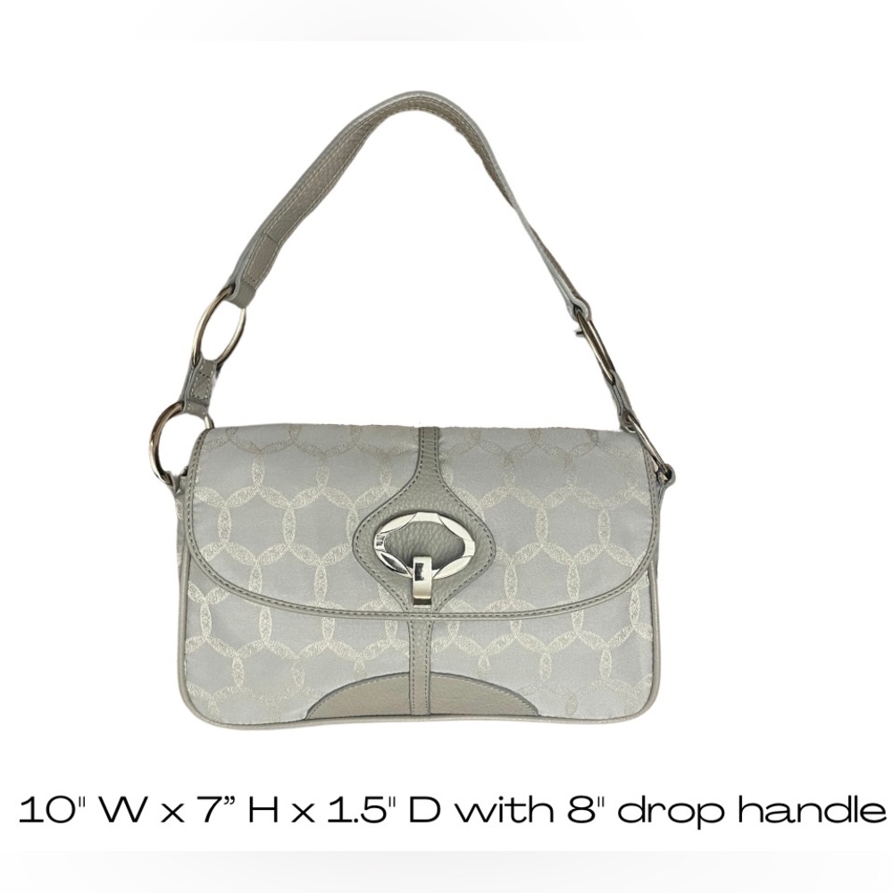 Vintage Nina Ricci silver/grey monogram shoulder bag with leather trim